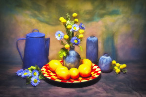 Lemons on blue