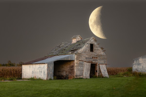 gray skies crescent moon