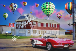 The Mill with balloons and 'vette